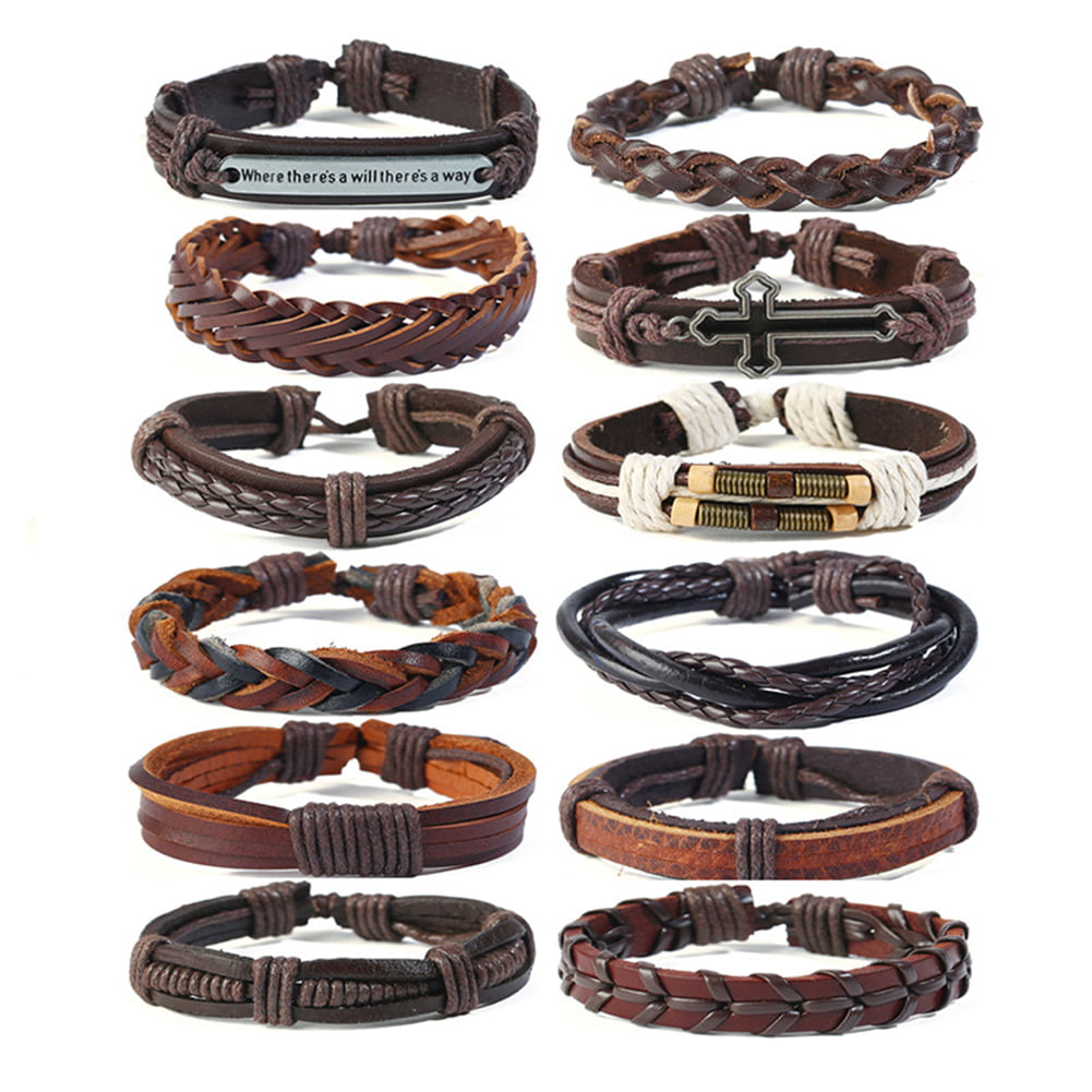 Pack Of 12/Set Vintage Leather Multi-Layer Braided Bracelets