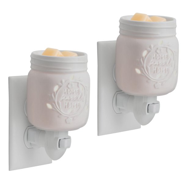 Candle Warmers Etc Pluggable Fragrance Warmer, Set of 2 White Mason Jar